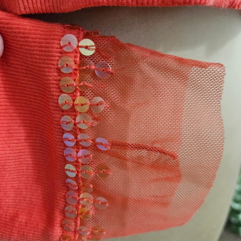 Haven Bleu Coral Zip Front Hoodie Medium Sequined Mesh Jacket Cropped Fit - Picture 8 of 16